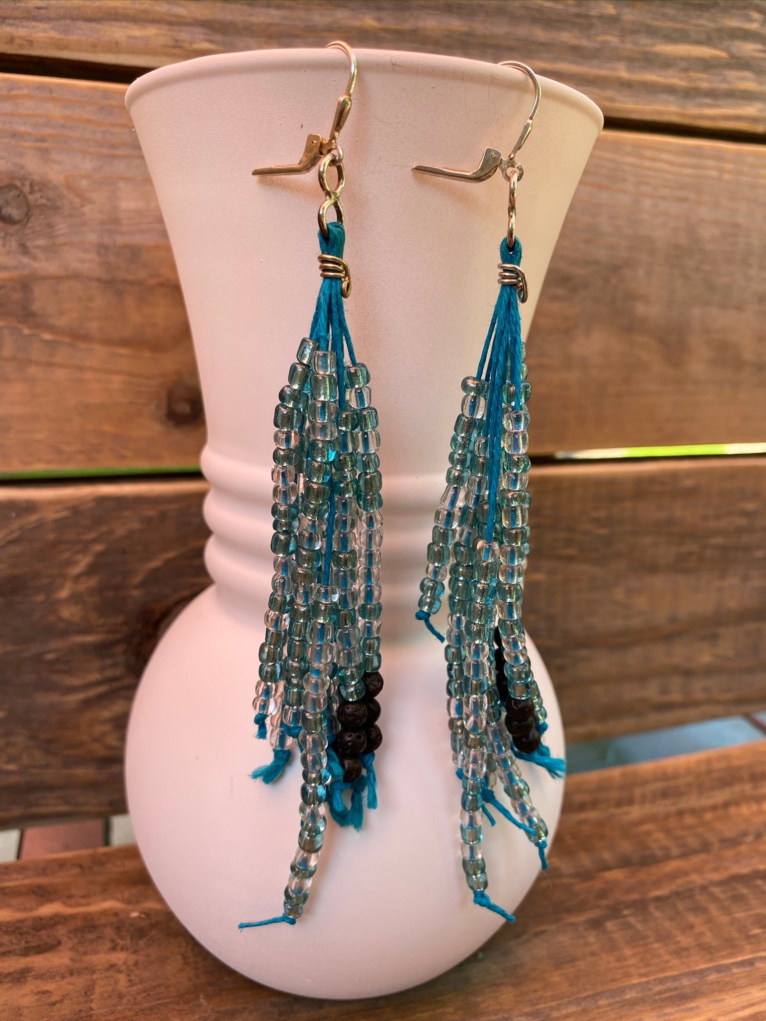 Beaded Diffuser Earrings ~ Boho Earrings ~ Lava Beads