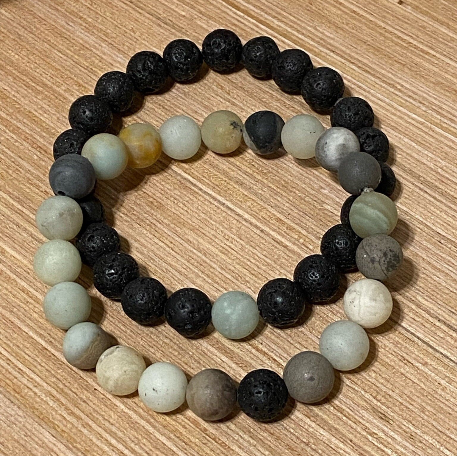 Set of 2 Diffuser Bracelets~Essential Oil Diffuser Bracelet~Aromatherapy Jewelry~Boho Bracelet~Gray & White~Lava Beads