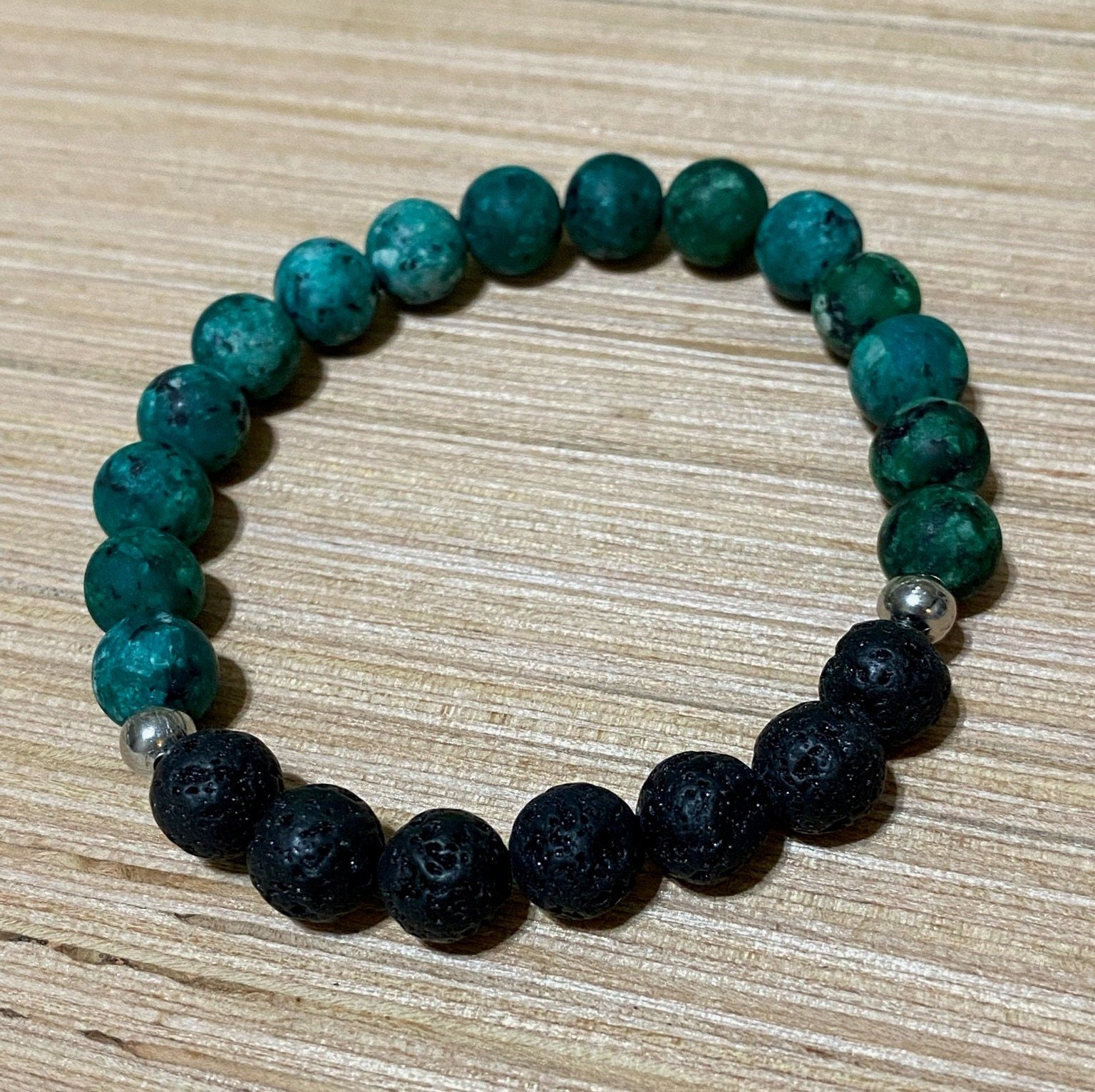 Diffuser Bracelet~Essential Oil Diffuser Bracelet~Aromatherapy Jewelry~Boho Bracelet~Emerald Green~Silver~Lava Beads