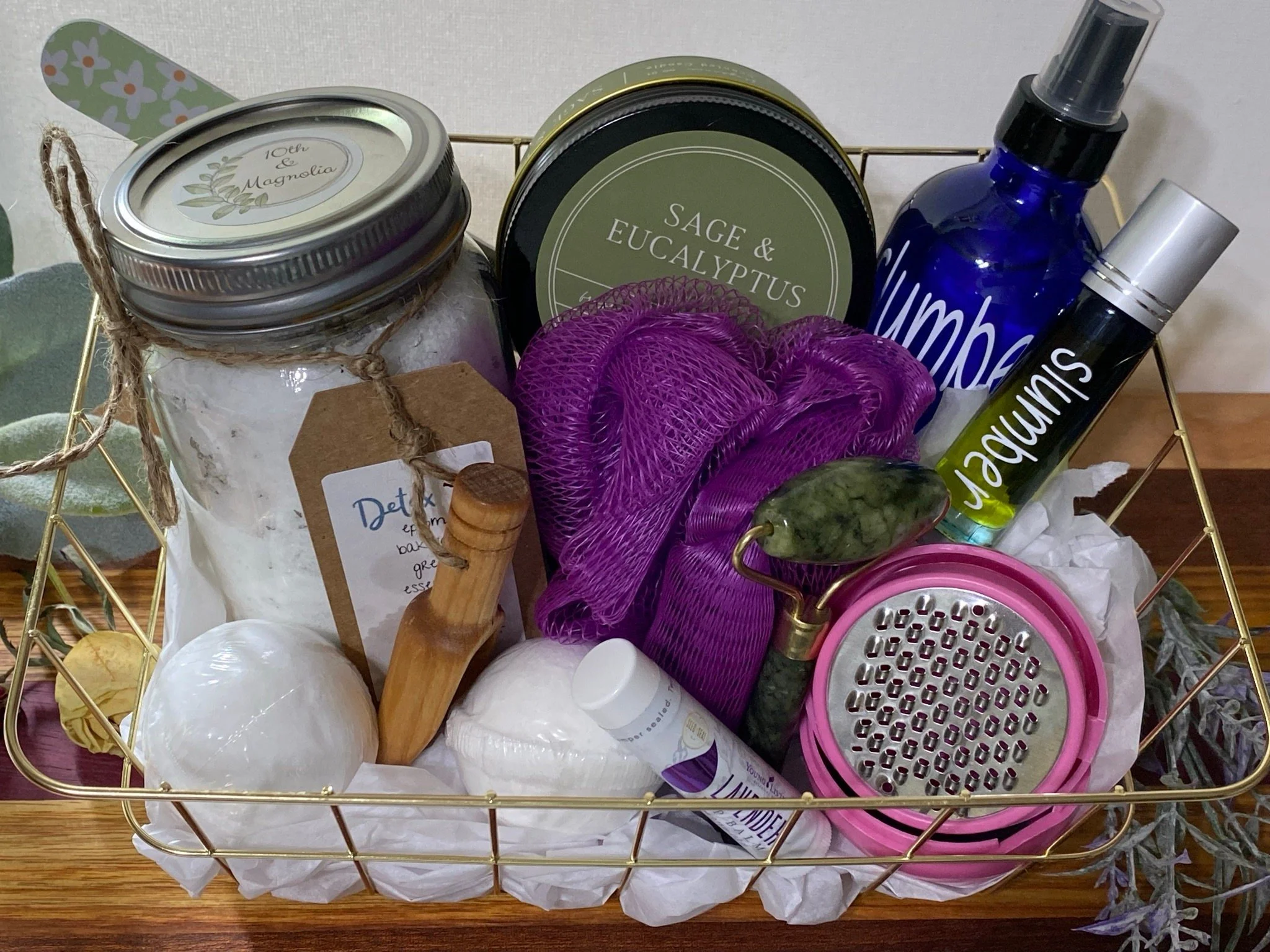 Lavender Self Care Basket~ Young Living Essential Oil~ Self Care Spa Gift Set~ Stress Relief Care Package~ Mental Health Self Care