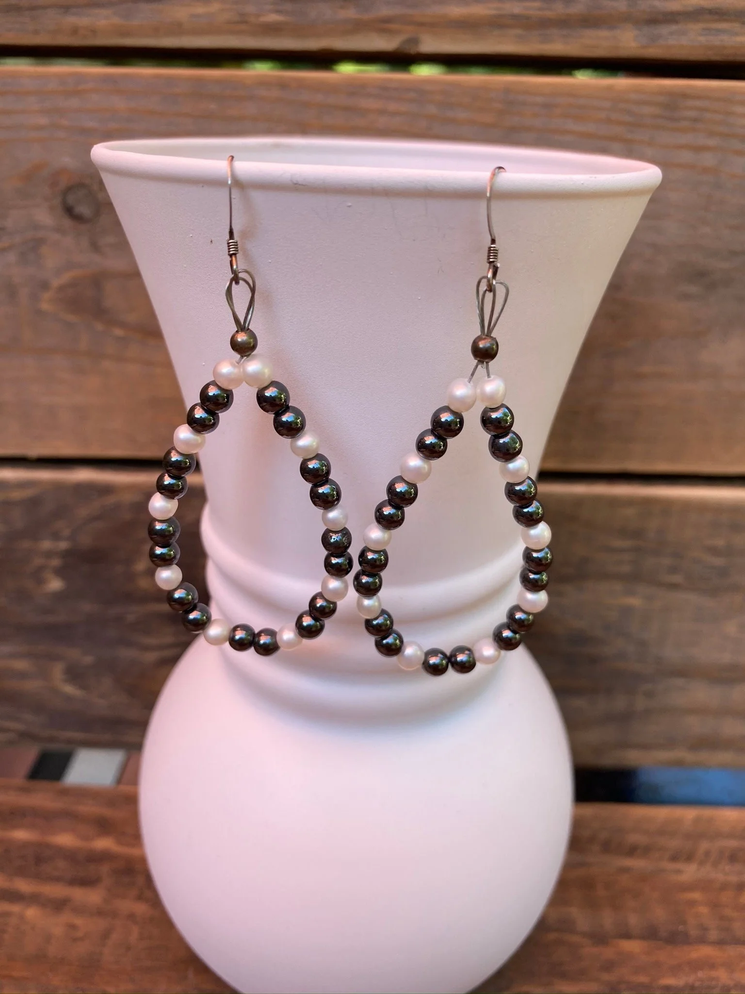 Teardrop Pearl & Black Pearl Earrings