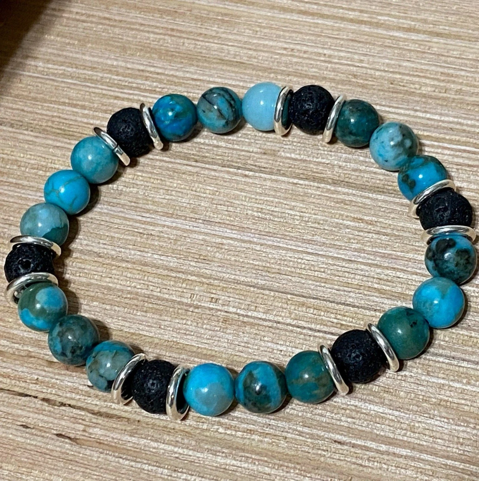 Diffuser Bracelet~Essential Oil Diffuser Bracelet~Aromatherapy Jewelry~Boho Bracelet~Turquoise~Silver~Lava Beads
