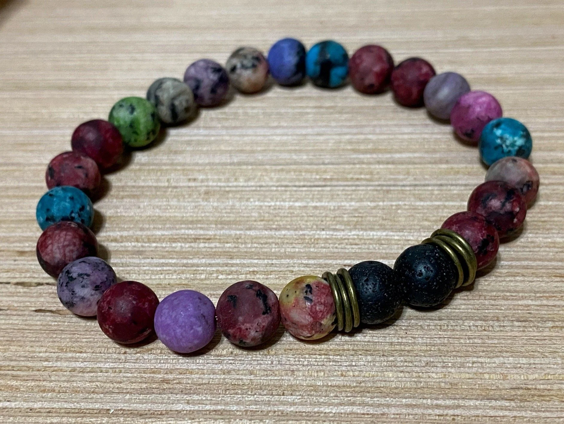 Diffuser Bracelet~Essential Oil Diffuser Bracelet~Aromatherapy Jewelry~Boho Bracelet~Bronze~Black Lava Bead~Multicolor