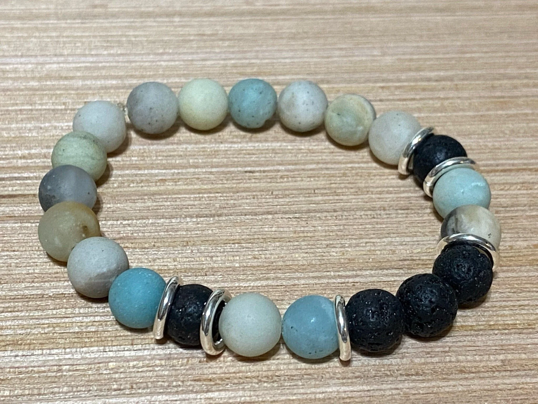 Diffuser Bracelet~Essential Oil Diffuser Bracelet~Aromatherapy Jewelry~Boho Bracelet~Silver~Lava Beads~Blue Stone~Pastel~8mm