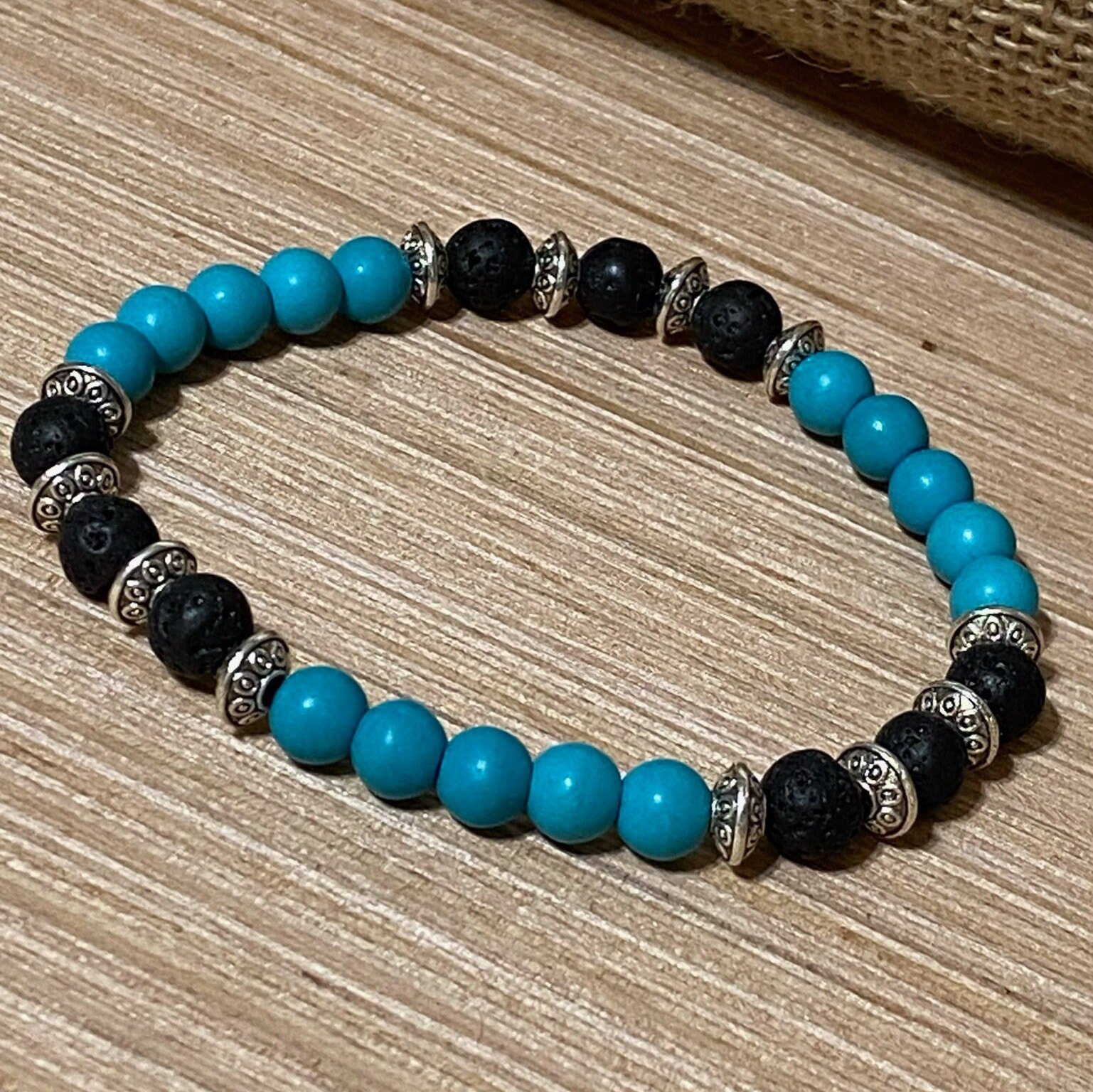 Diffuser Bracelet~Essential Oil Diffuser Bracelet~Aromatherapy Jewelry~Boho Bracelet~Turquoise~Silver~Lava Beads