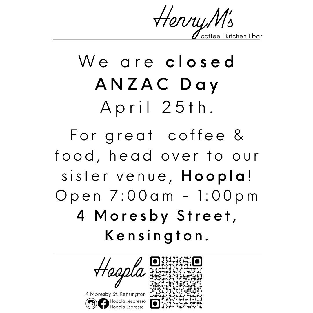 We are closed for ANZAC Day - head over to the lovely team @hoopla_espresso for wonderful food and coffee from 7:00am to 1:00pm.

Lest We Forget.