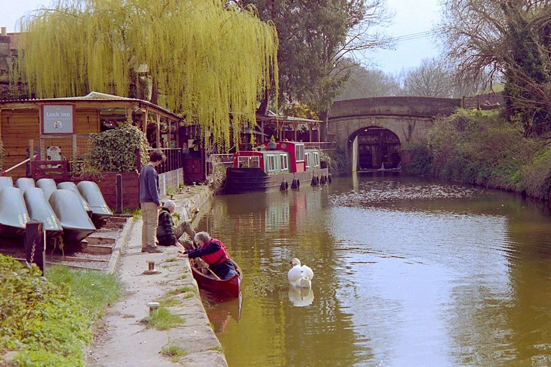 Kayak on the canal with a swan.jpg