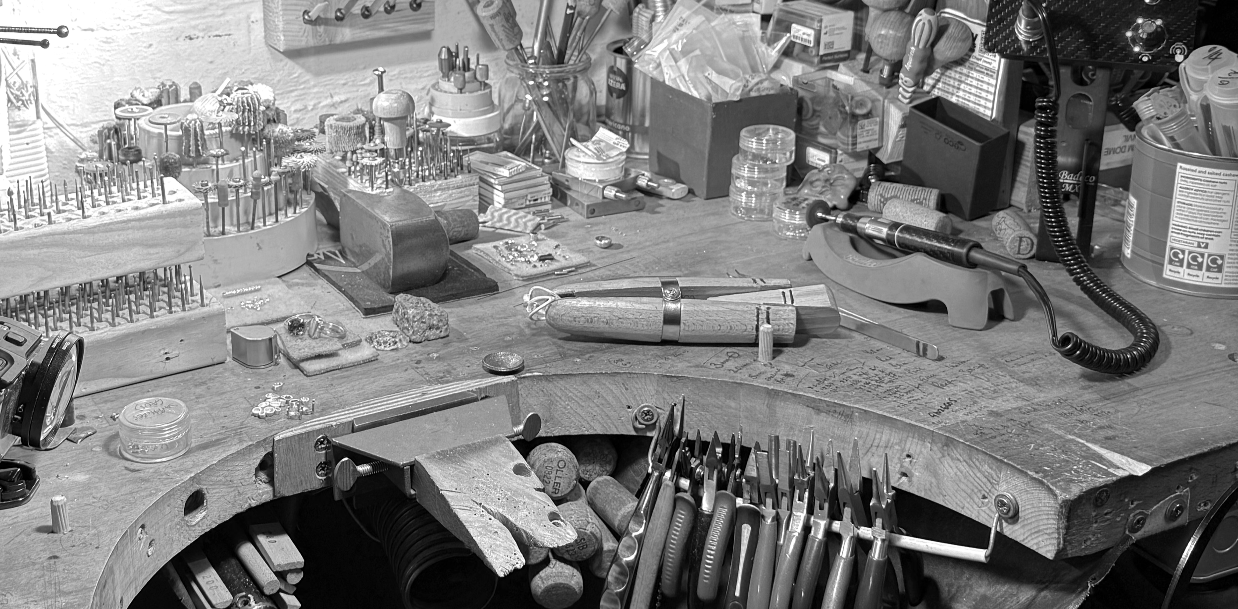 A busy jewellers bench
