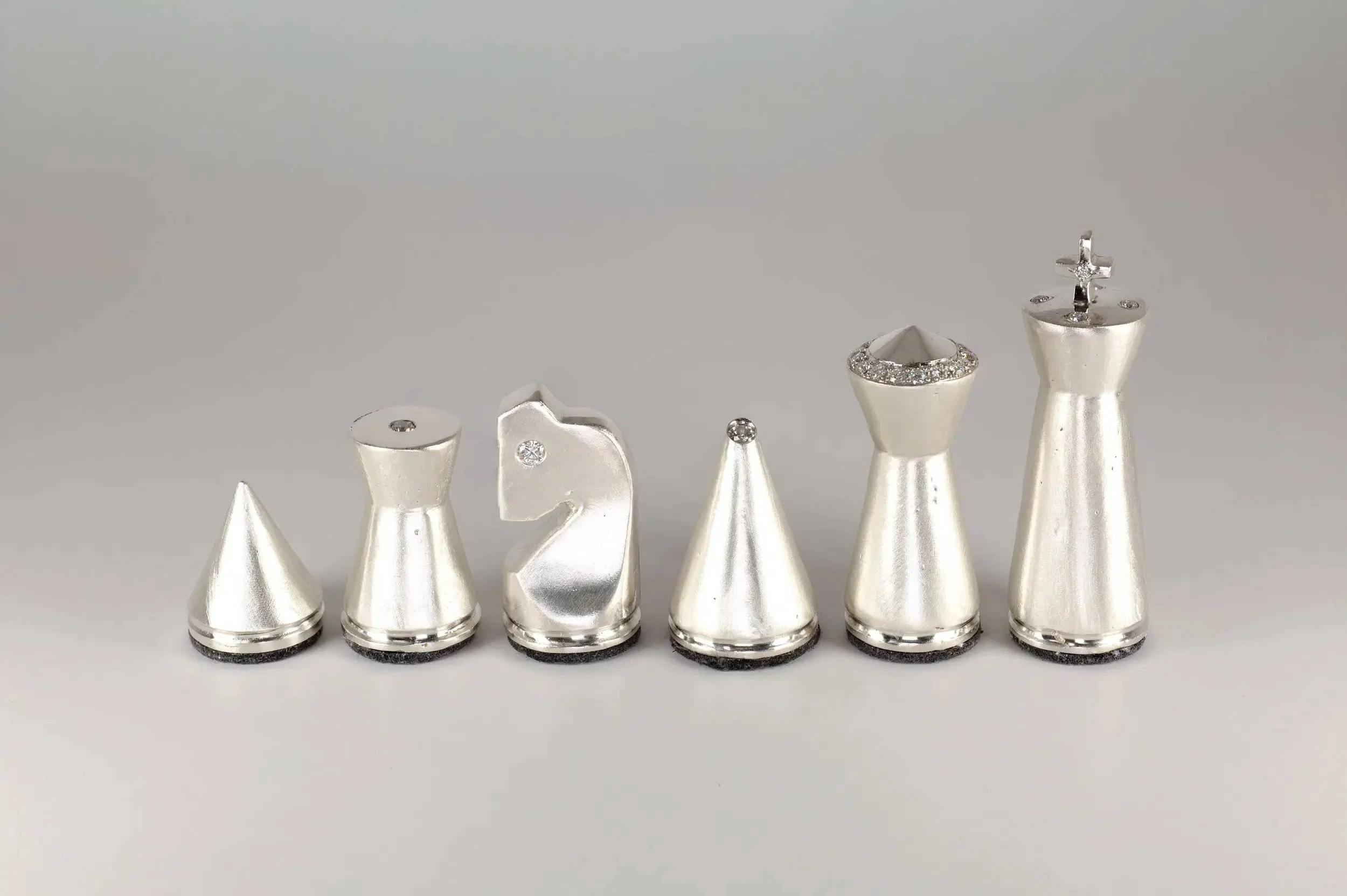 CHESS SET No.1 - White set - Solid Sterling Silver, set with moissanites
