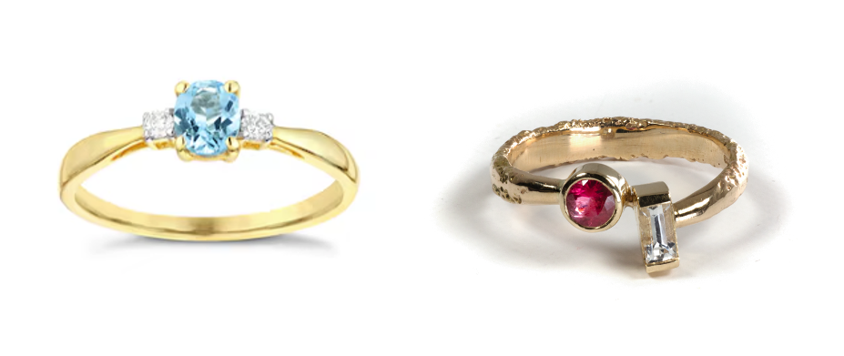 A comparison between a mass-produced high-street gold ring and a toi-et-moi, sand-cast bespoke ring in SMO gold by Iain Sainsbury