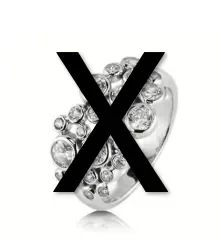 Close-up of a diamond ring with a large black 'X' overlay.