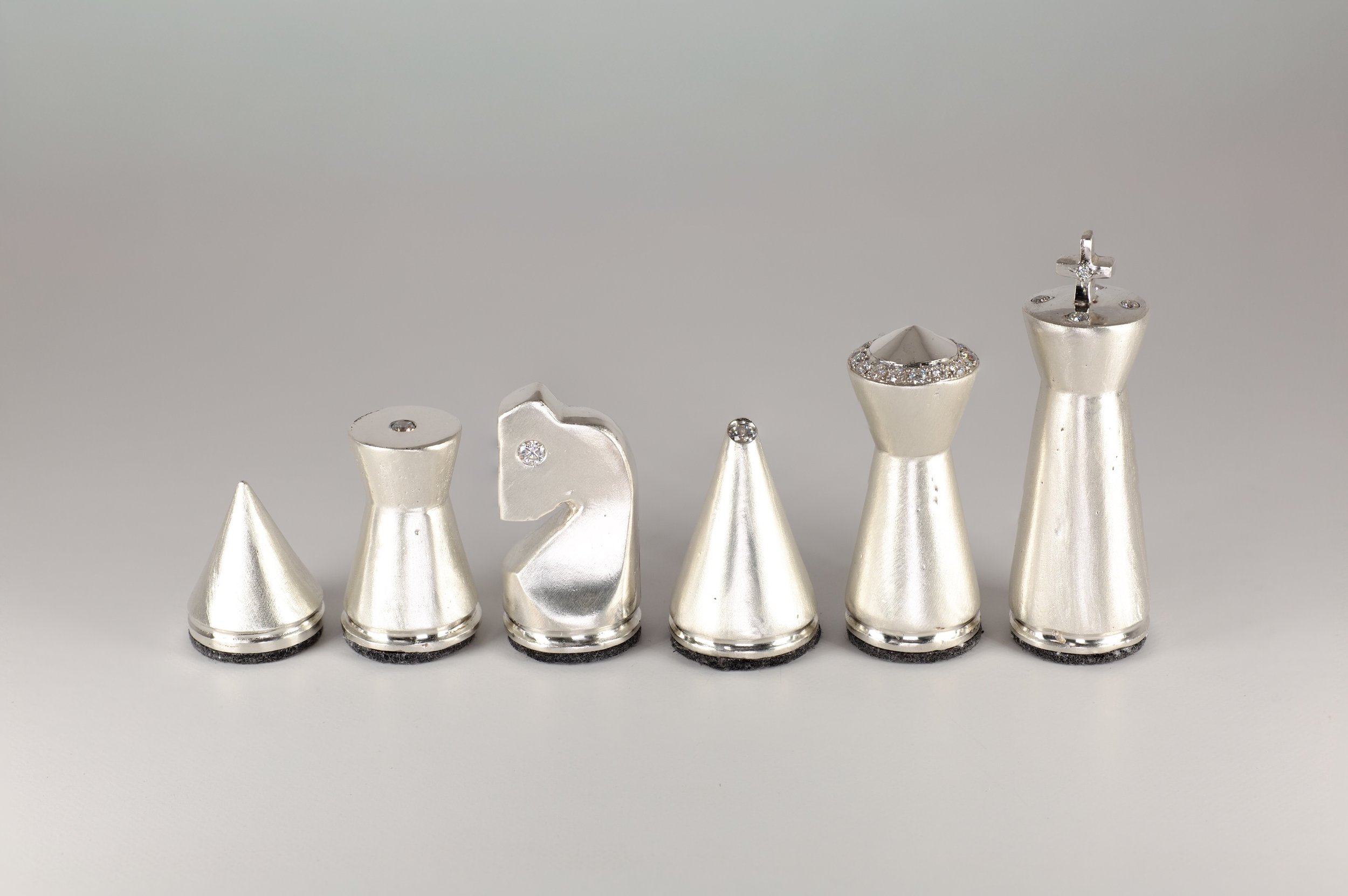 CHESS SET No.1 - White set - Solid Sterling Silver, set with moissanites