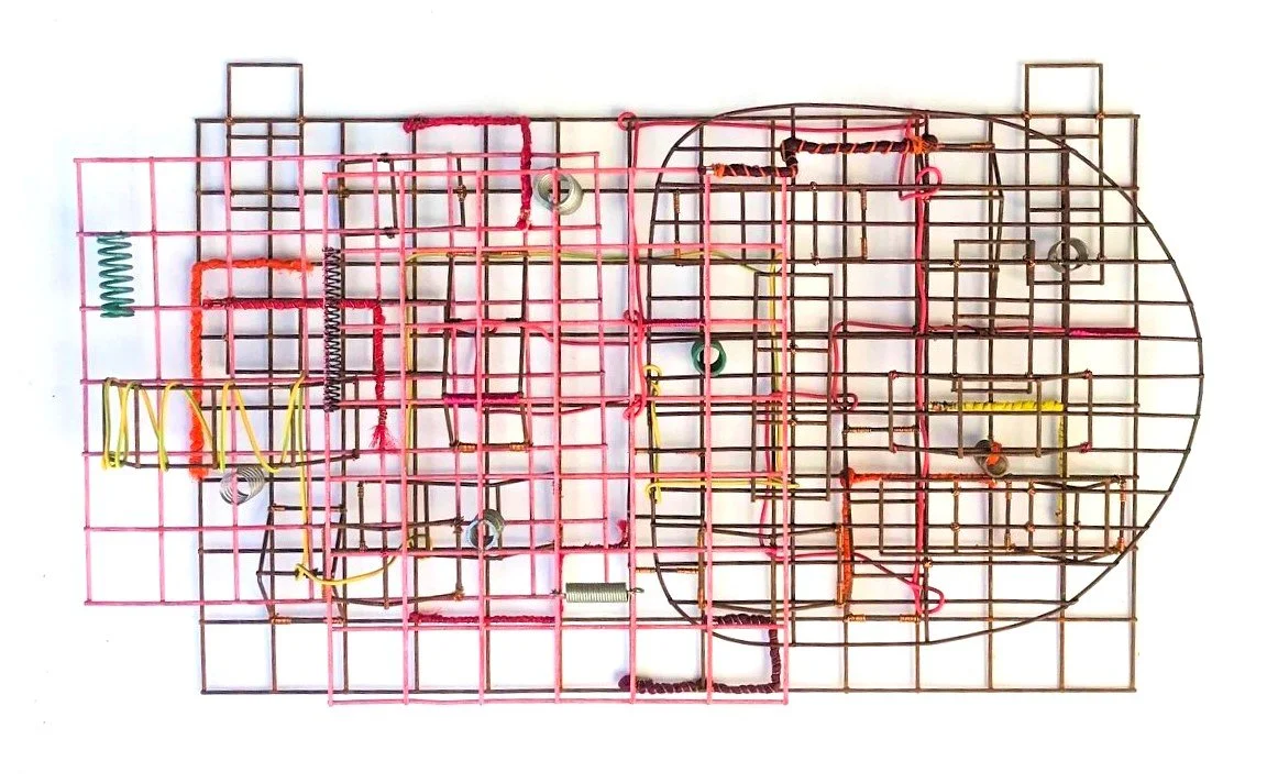 Spring Circuit, 2022, 43x75cm, scrap metal, cable and fruit wrap