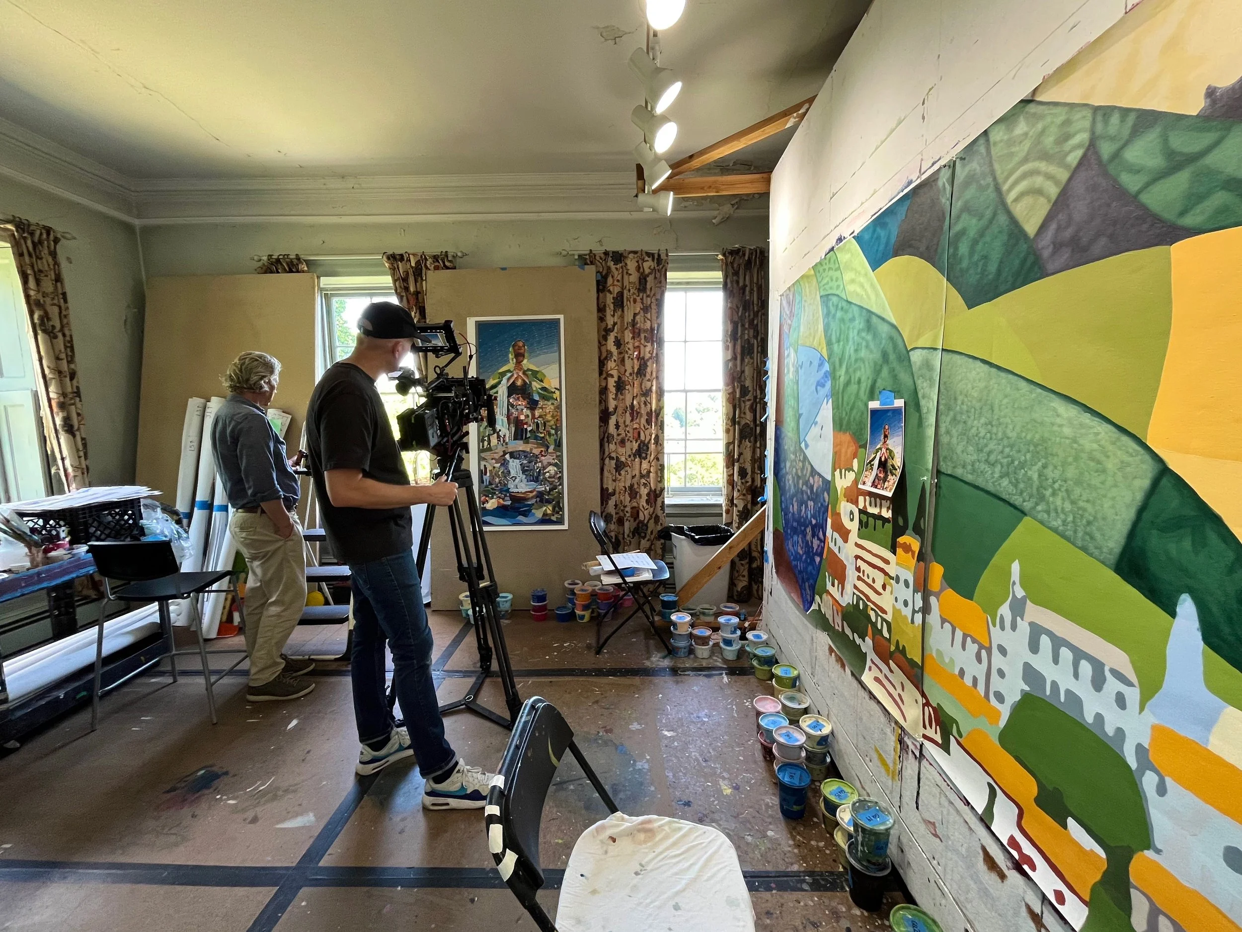 Glenn Holsten making a short film about the mural for Recovery Diaries