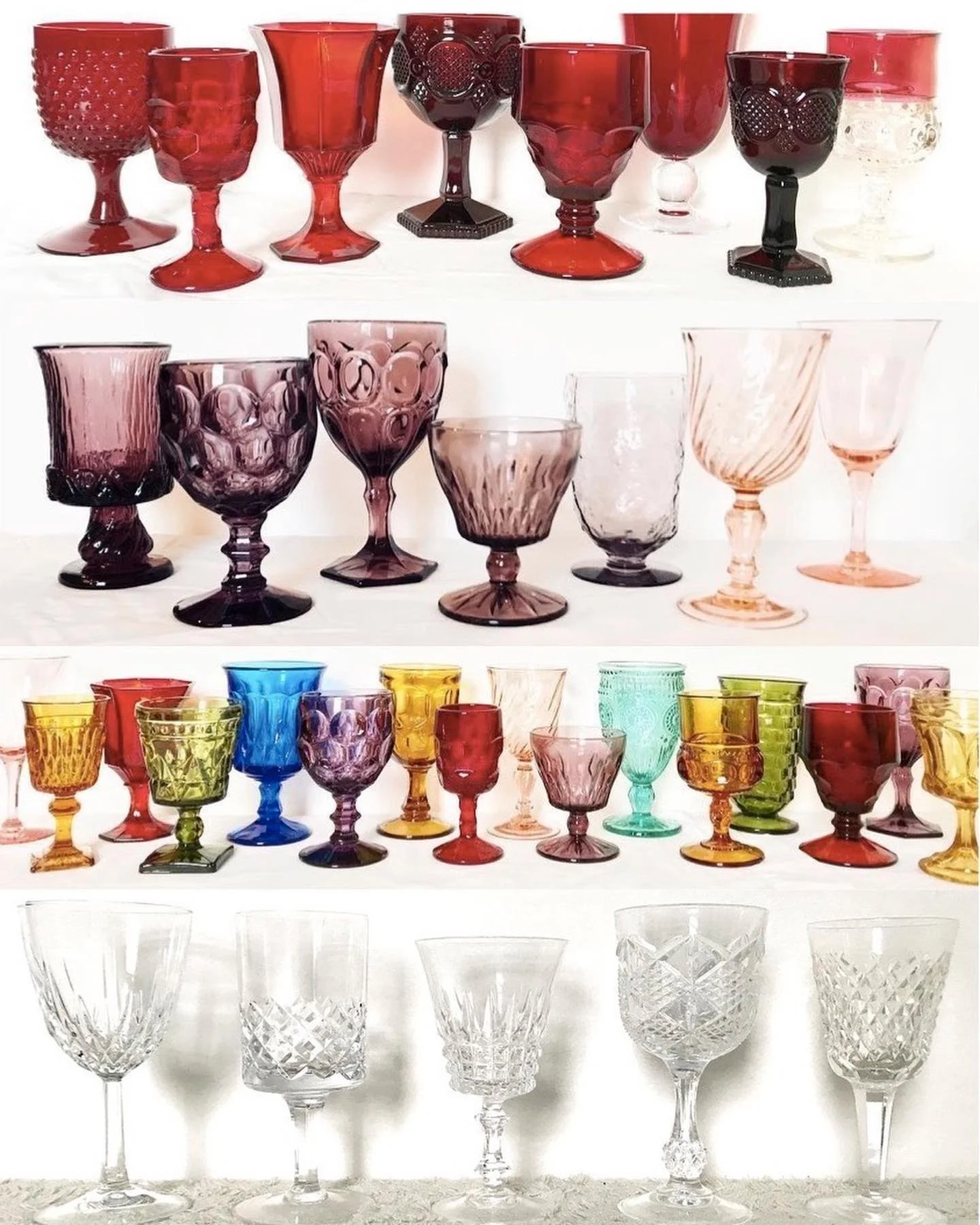 It&rsquo;s no secret that the vintage goblets are my fave 🥂🍹🍷 the collection is expansive (+ growing 😅) aaaand I think they&rsquo;ve got yet another exciting year ahead ❤️🧡💛💚💙💜 dates are already filling up for 2022 so reach out ASAP to reser