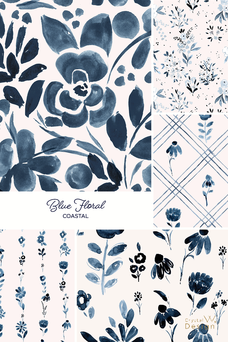 blue Floral wallpaper, designer wallpaper, crystal walen wallpaper, peel and stick wallpaper