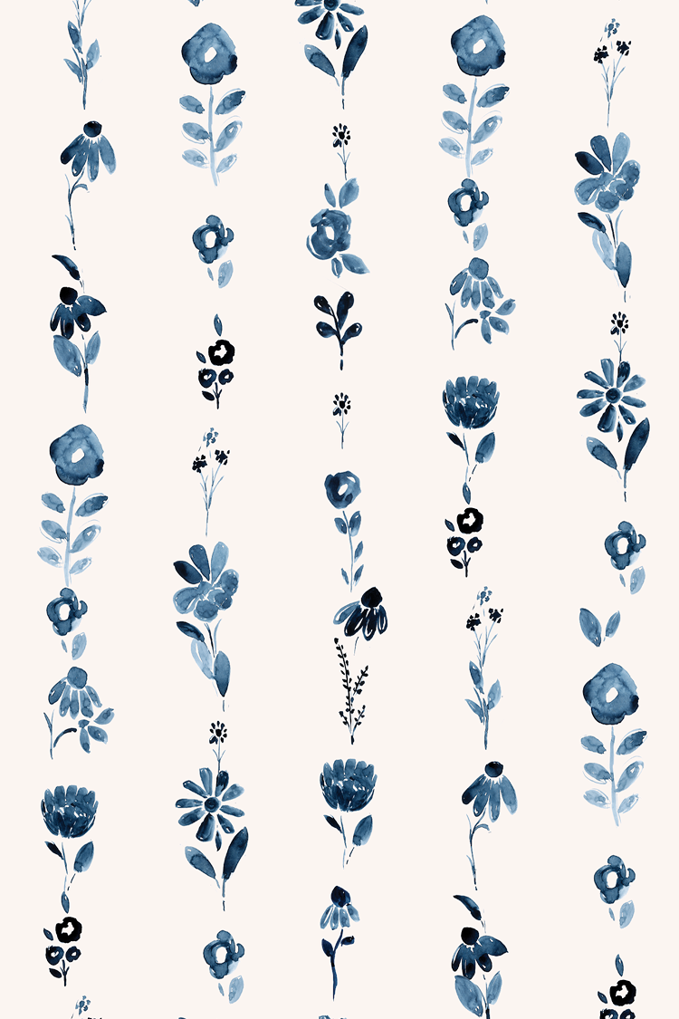 Indigo navy floral garland stripe