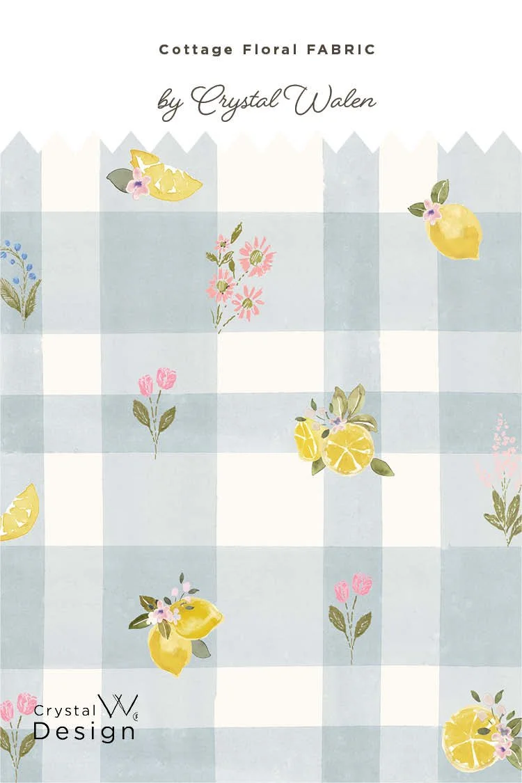 Heirloom Floral lemon plaid Cool blue