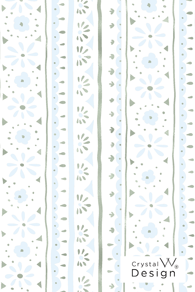 Boho Folk Floral stripe blue green