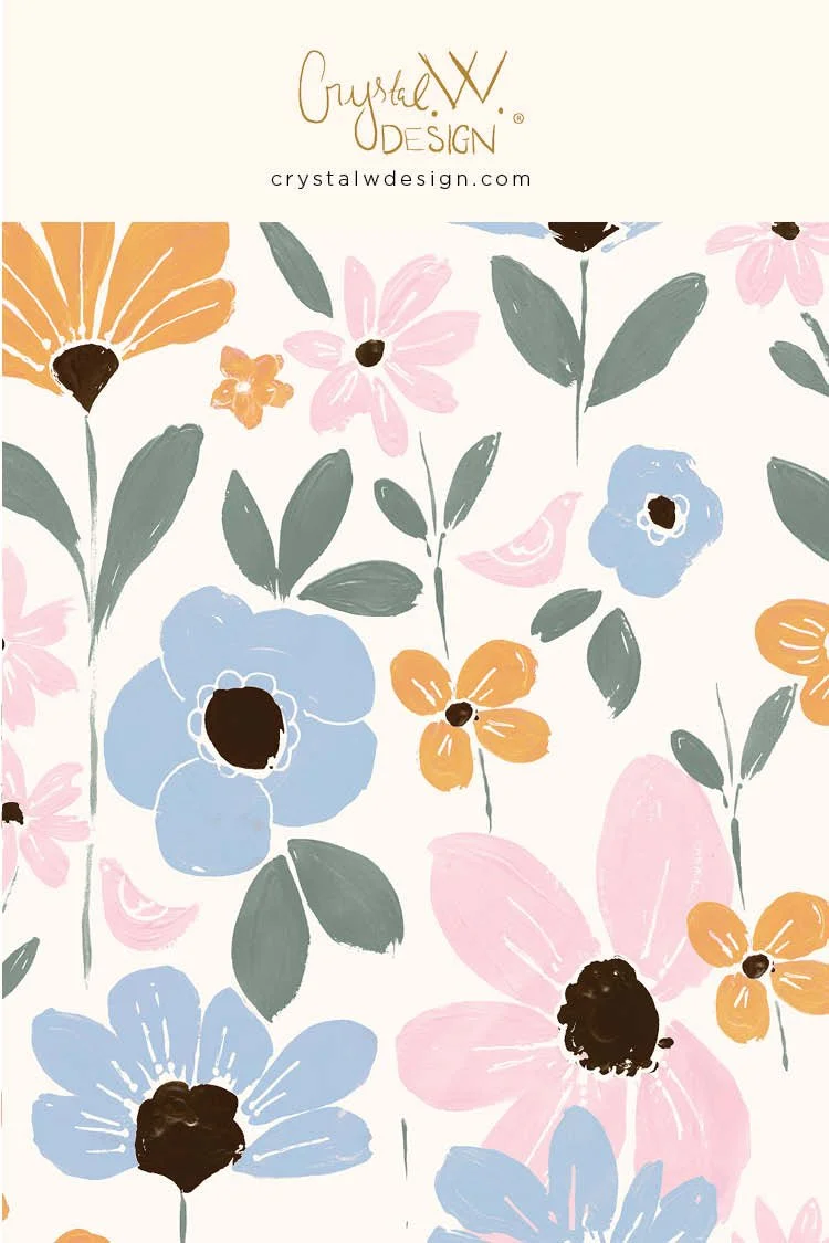 Retro floral garden blue pink