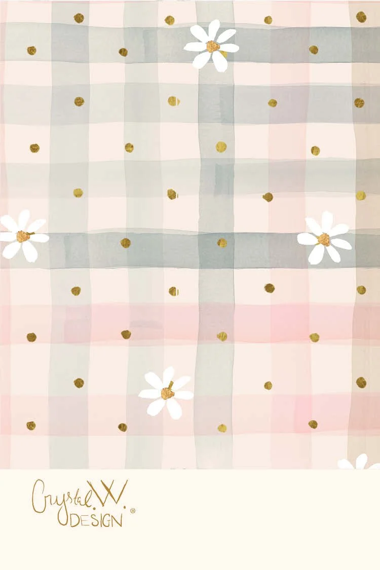 Daisy Dot gingham pink blue tan
