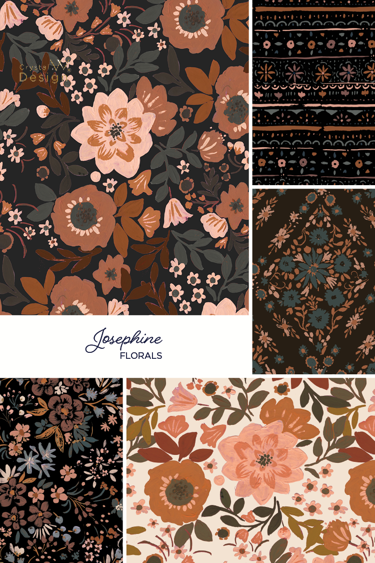 vintage floral, patterns, prints, traditional, moody, academia