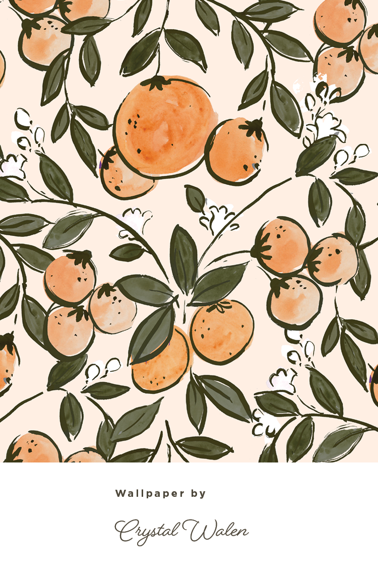Fabric orange fruit, pattern, vintage, Peach