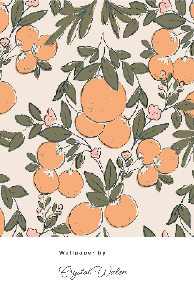Fabric orange fruit, pattern, vintage, Peach