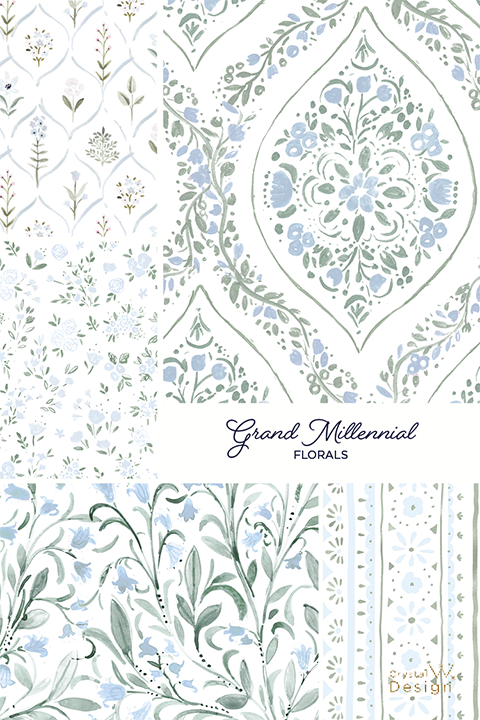 grand millennial patterns, floral, coastal cottage, print pattern