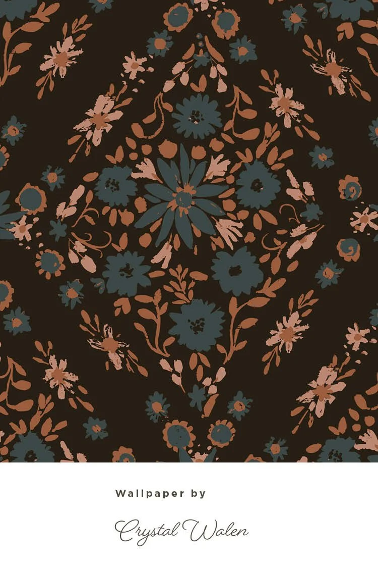 Fabric, vintage Floral, Retro, Moody, Boho Folk Floral Diamond