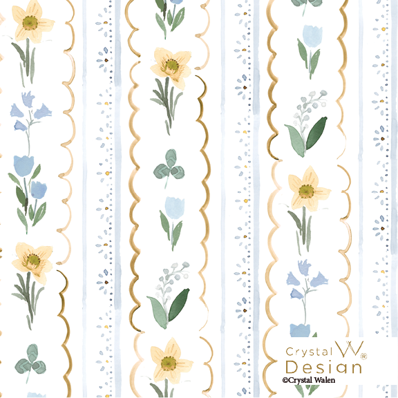 Floral Scallop Stripe wallpaper