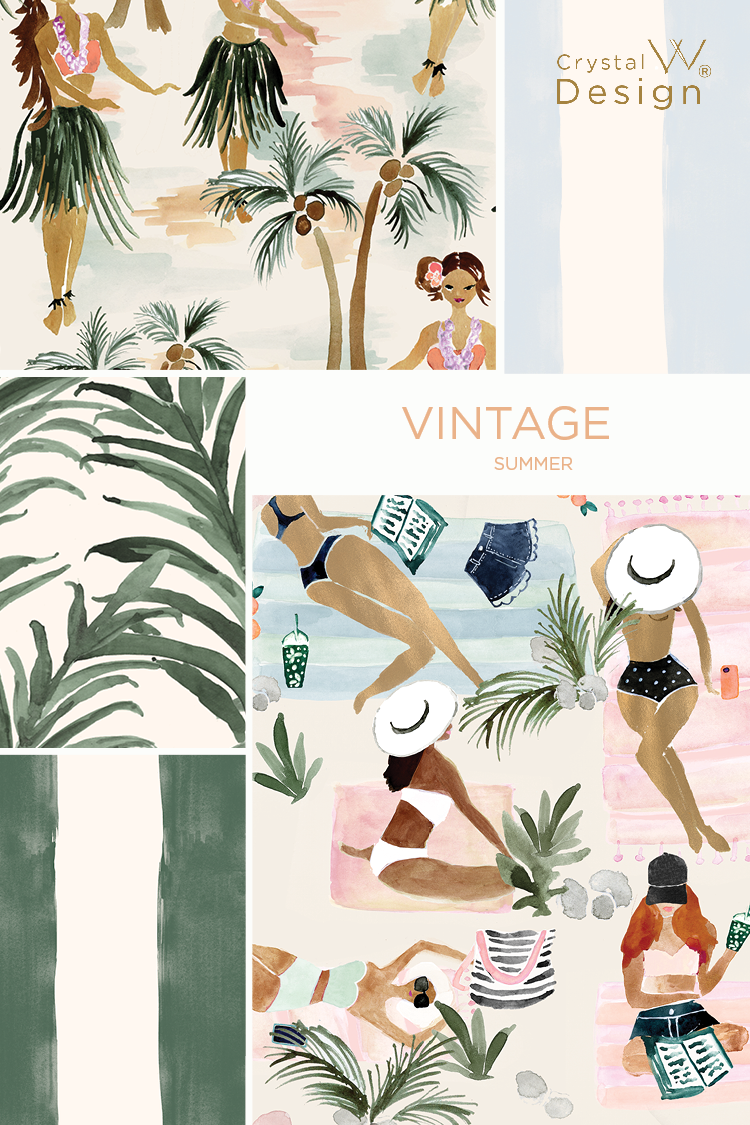 illustration, people, women, summer, fashion, figure, pattern, Vintage