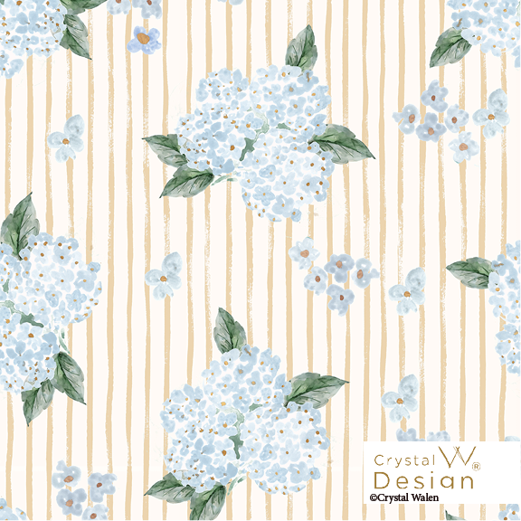 Hydrangea Stripe Bathroom wallpaper