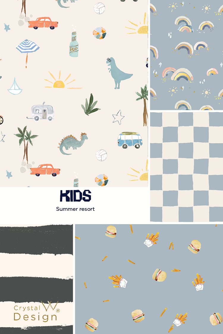 illustration, dinosaurs, cars, summer, Kids, print, pattern