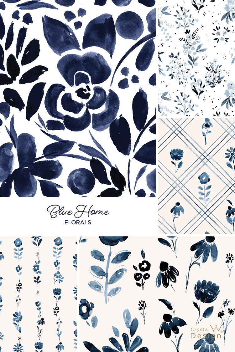floral, patterns, prints, home decor, watercolor, blue