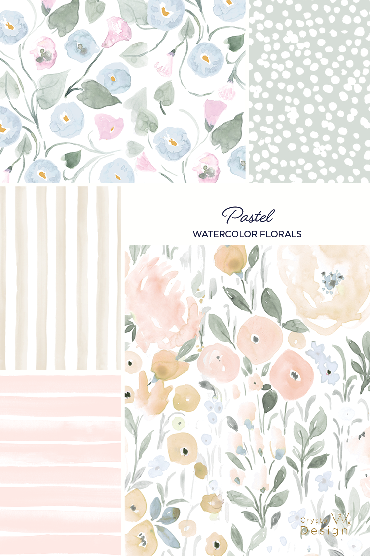 floral art, pattern, pastel, watercolor, collection