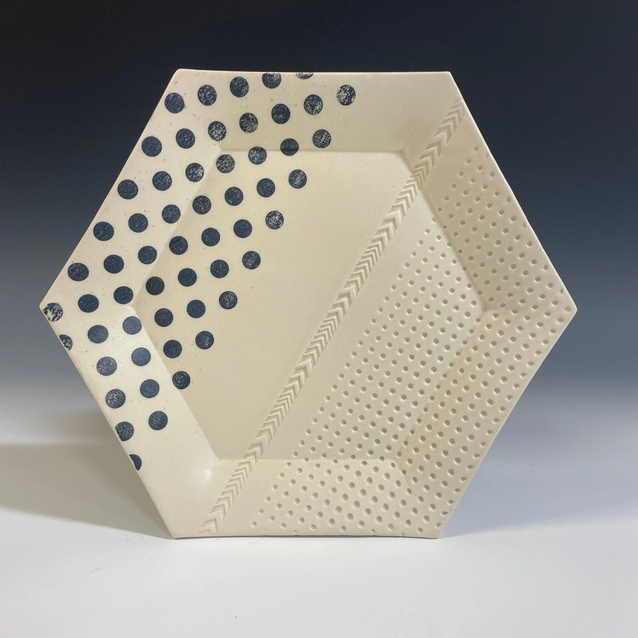 Hexagon Plate - White & Black Dots
