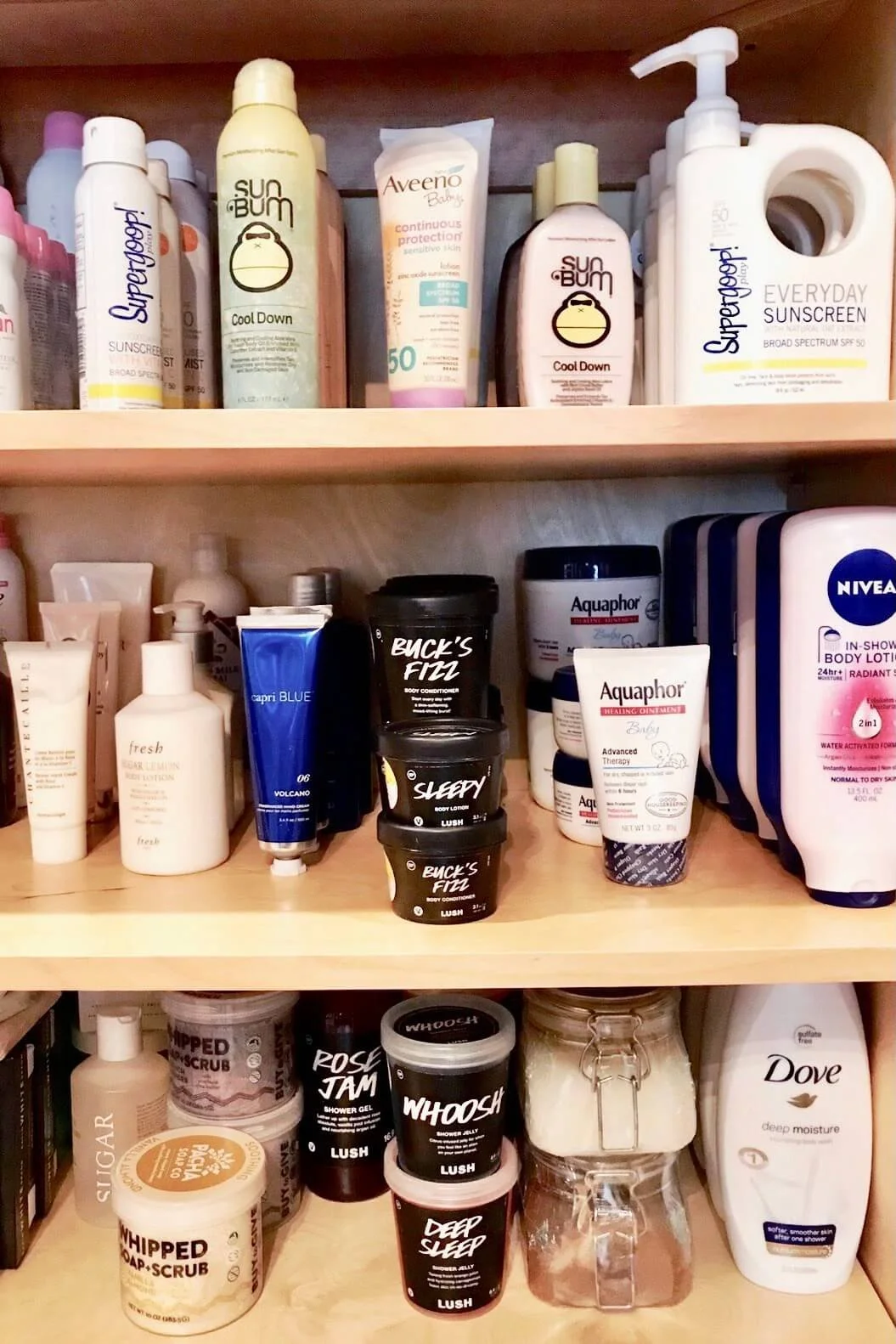 Bathroom cabinet of organized back stock toiletries