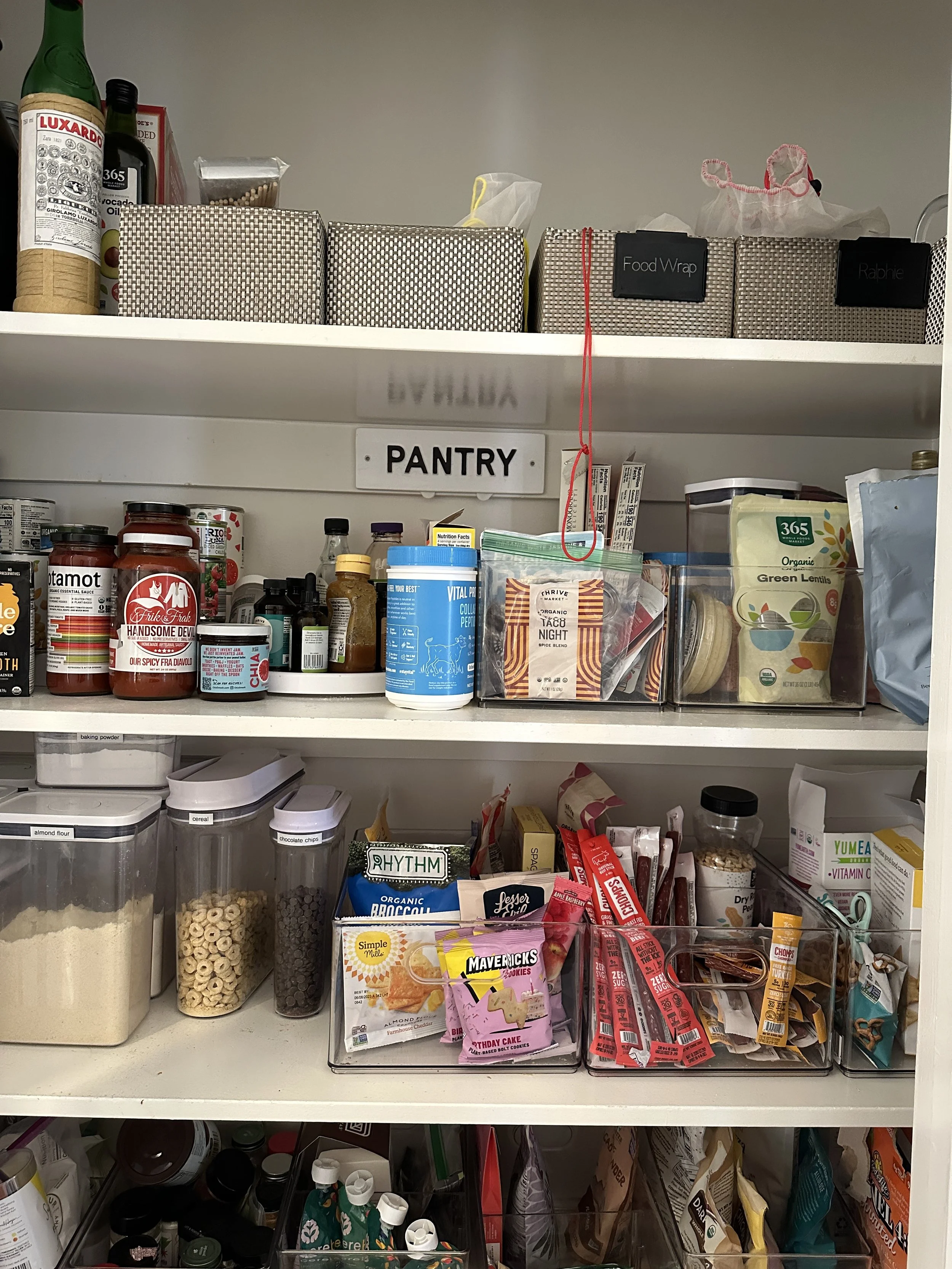Pantry shelves cluttered and in need of decluttering
