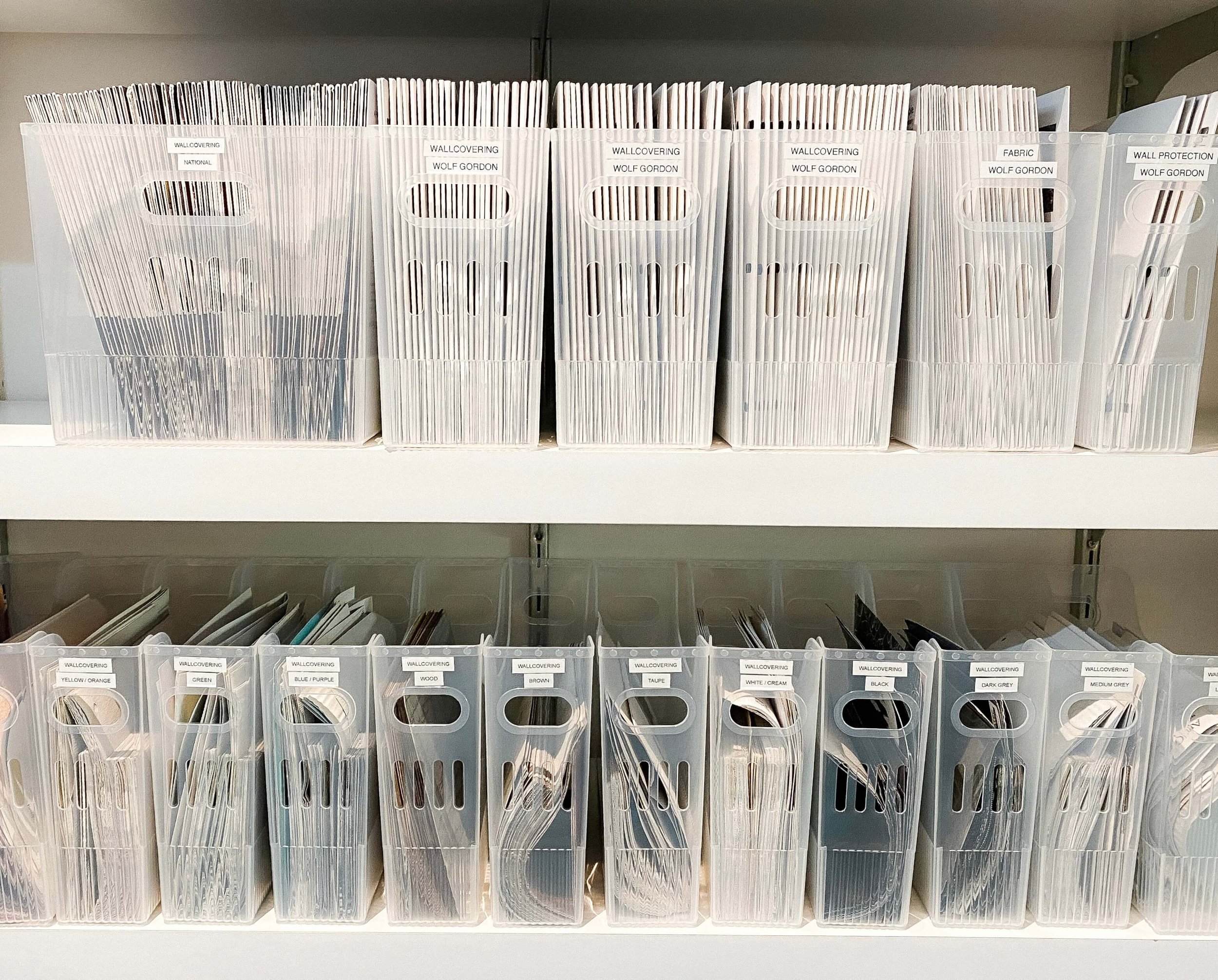 Systematic office filing storage with clear labeled holders by Charlotte business organizing service Simplify Studio