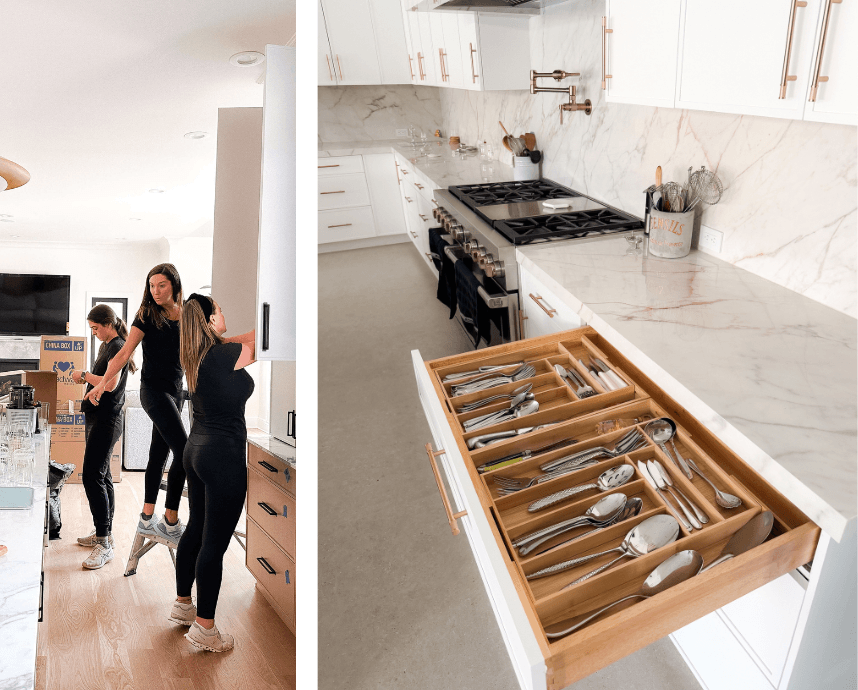 Professional organizers in Raleigh, NC organizing a kitchen
