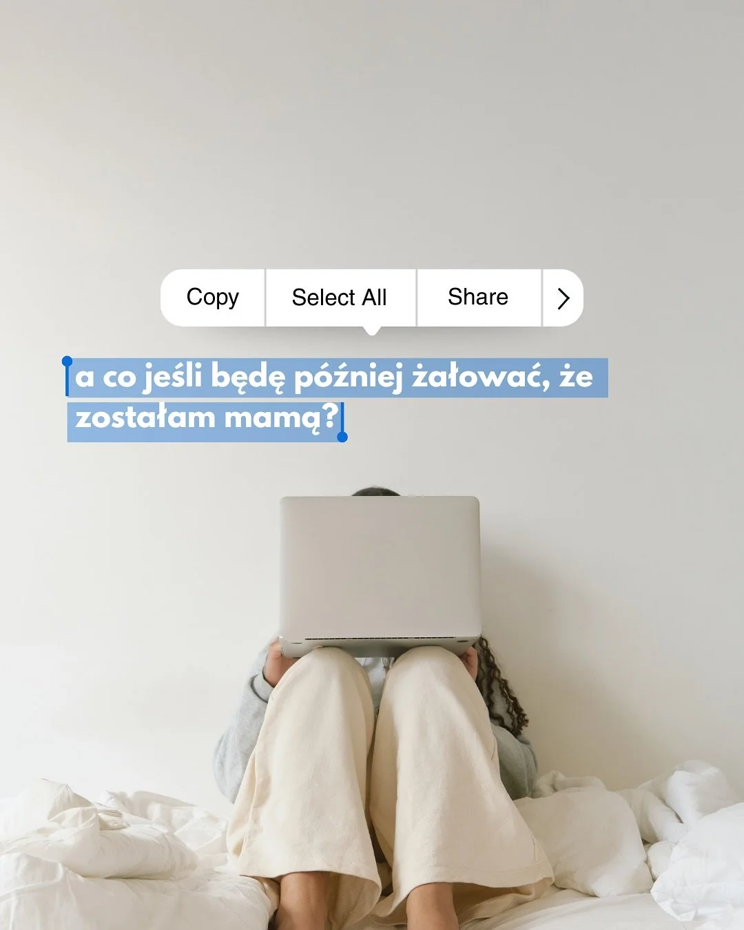 &bdquo;A co jeśli będę żałować&hellip;?&rdquo;. Często słyszę to pytanie w gabinecie. 
 Niestety, tego nie da się wiedzieć dziś. 

Wiem, że podejmując decyzję, szczeg&oacute;lnie w tak istotnym aspekcie jak zostanie mamą, starasz się wybrać najlepszą