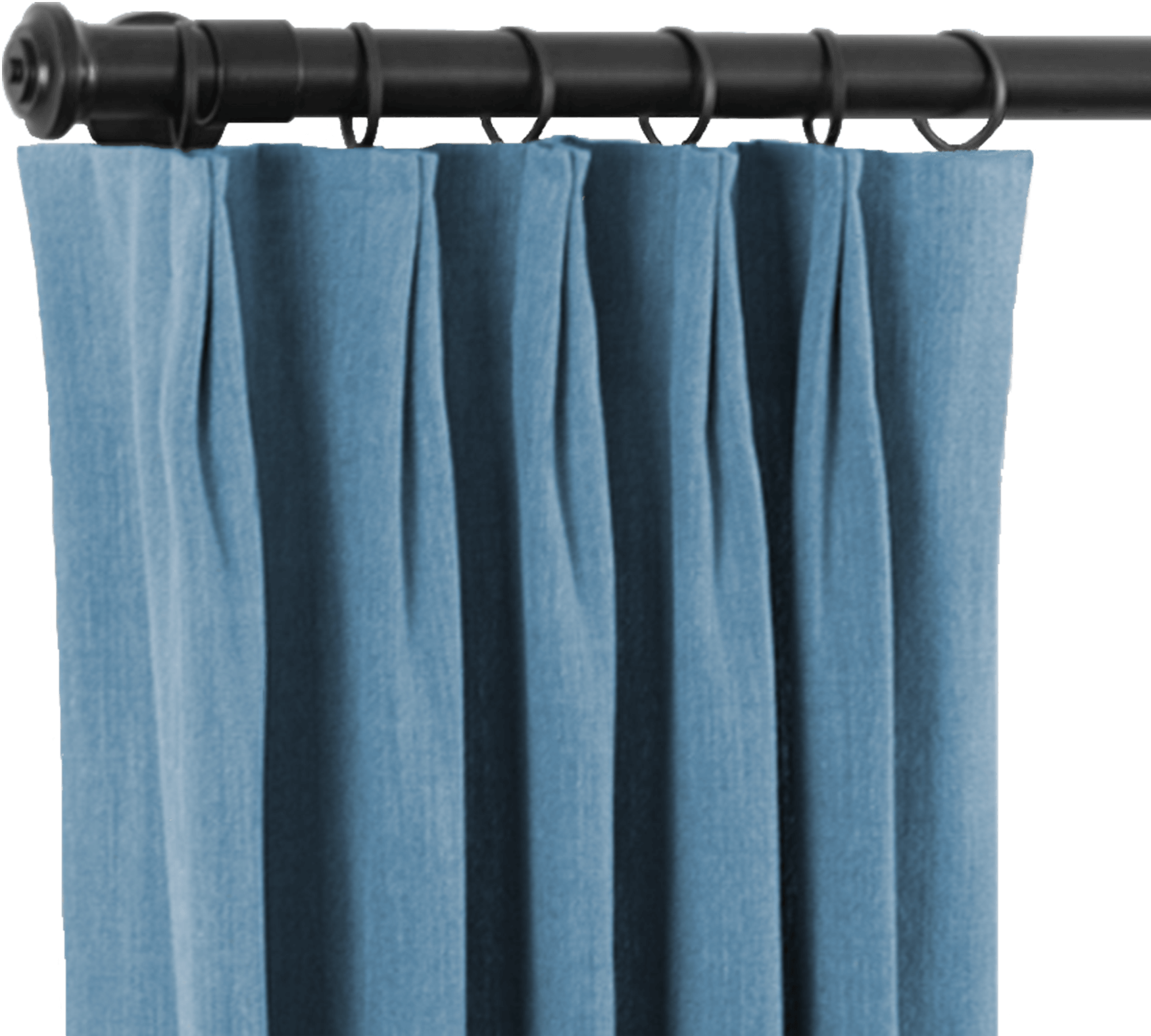 Blue linen two finger Euro pleat drapery sample