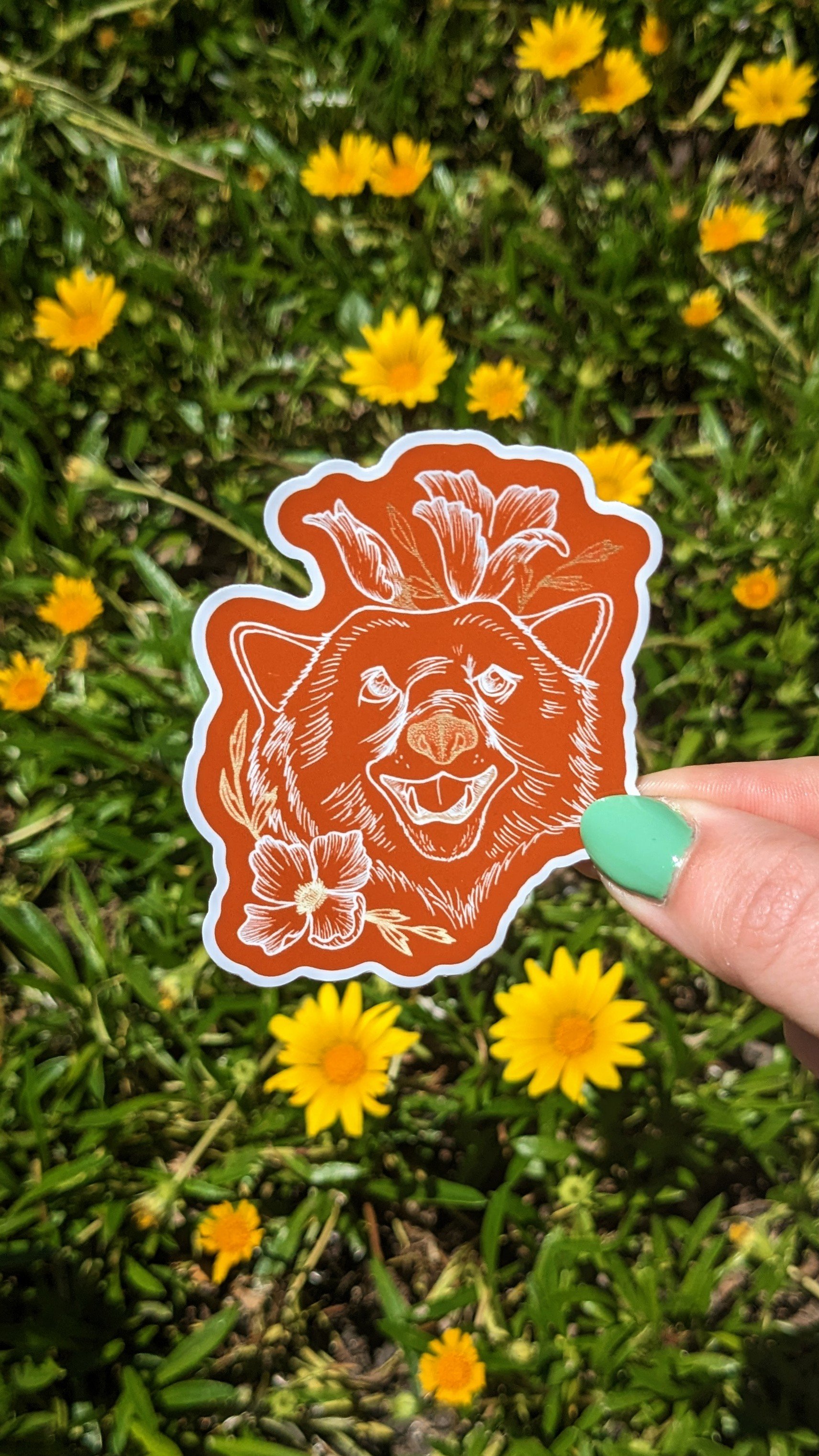 Bear and Poppies Sticker