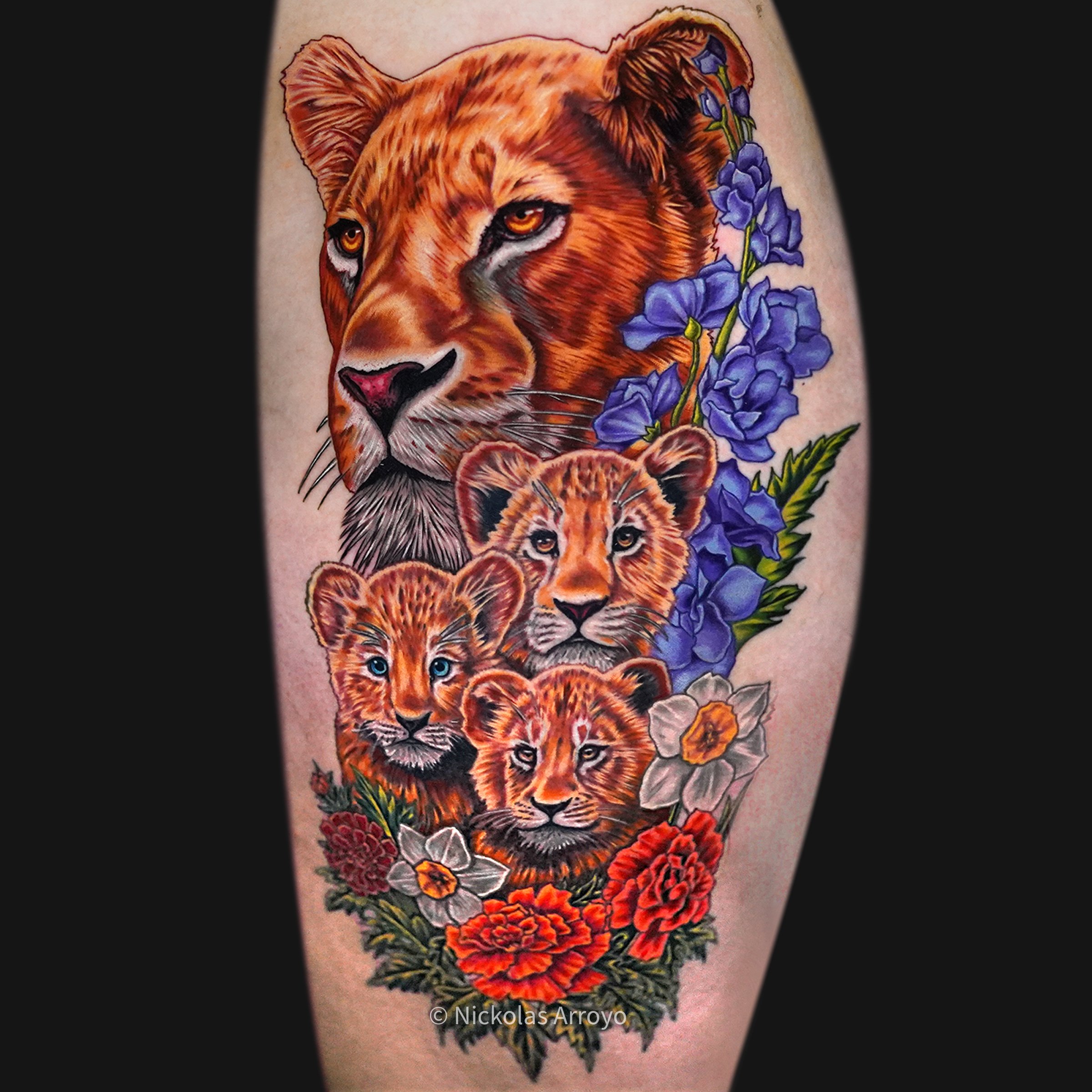 Lioness with her Cubs Tattoo