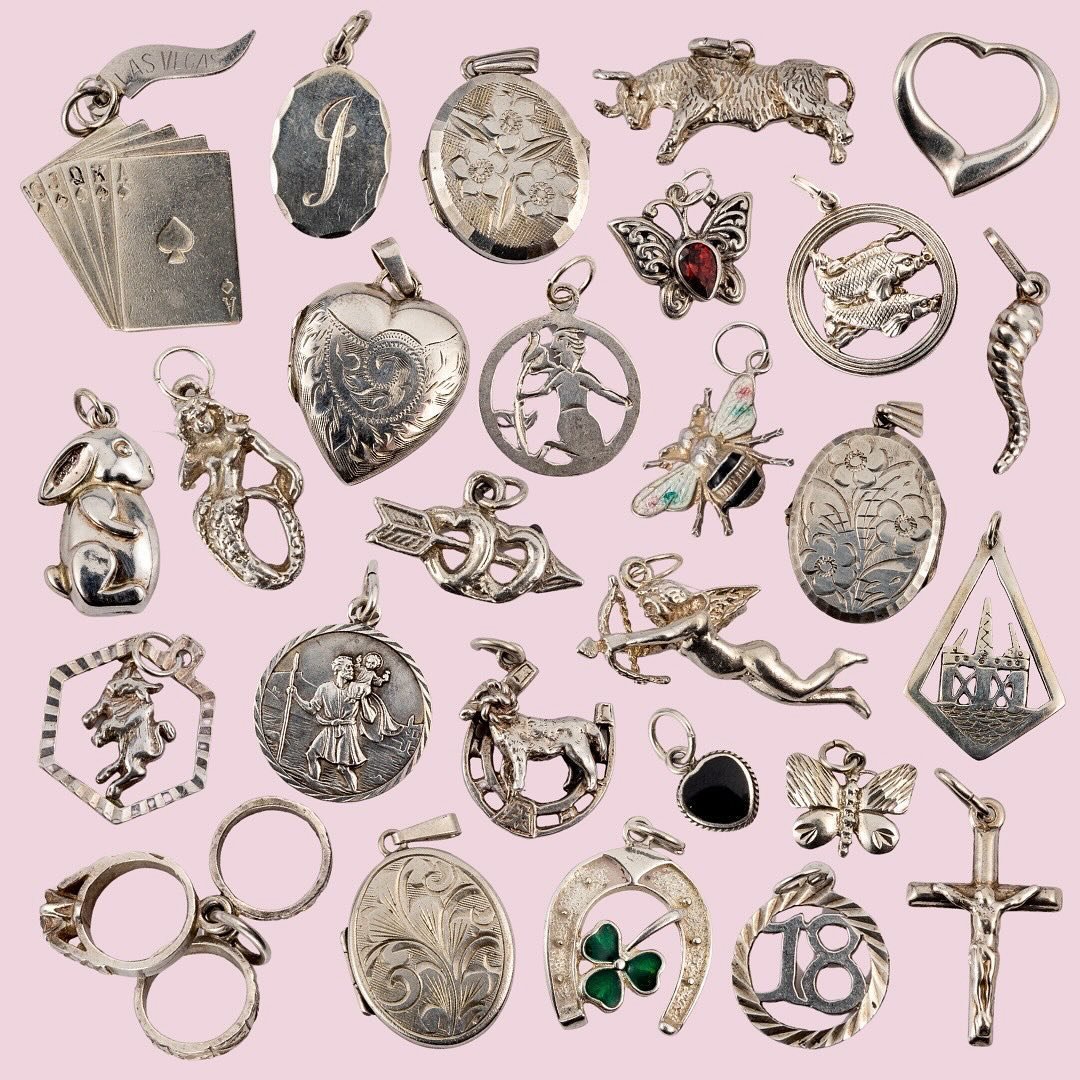 ✨Mega vintage charm drop incoming!✨ That&rsquo;s right, over 50 vintage sterling silver charms are coming your way this Sunday at 8pm on the Sorrell Jewels website. 
⠀⠀⠀⠀⠀⠀⠀⠀⠀
This is the biggest charm drop yet filled with treasure trove of unique an
