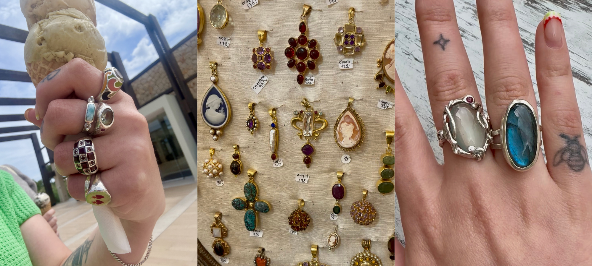 A collage of jewellery treasures from Mallorca.