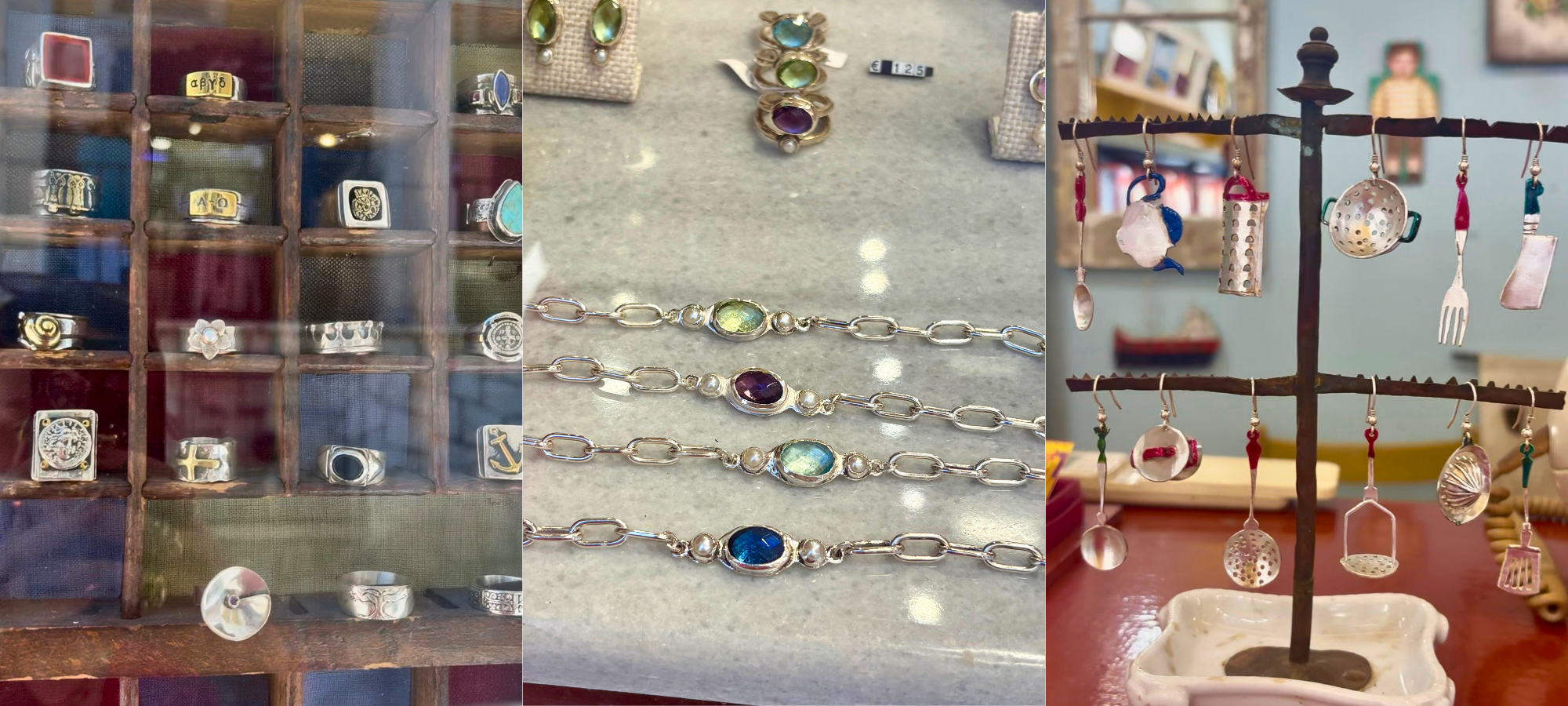 Handmade silver jewellery at And The Ship Sails On, including rings, gemstone bracelets and quirky earrings.