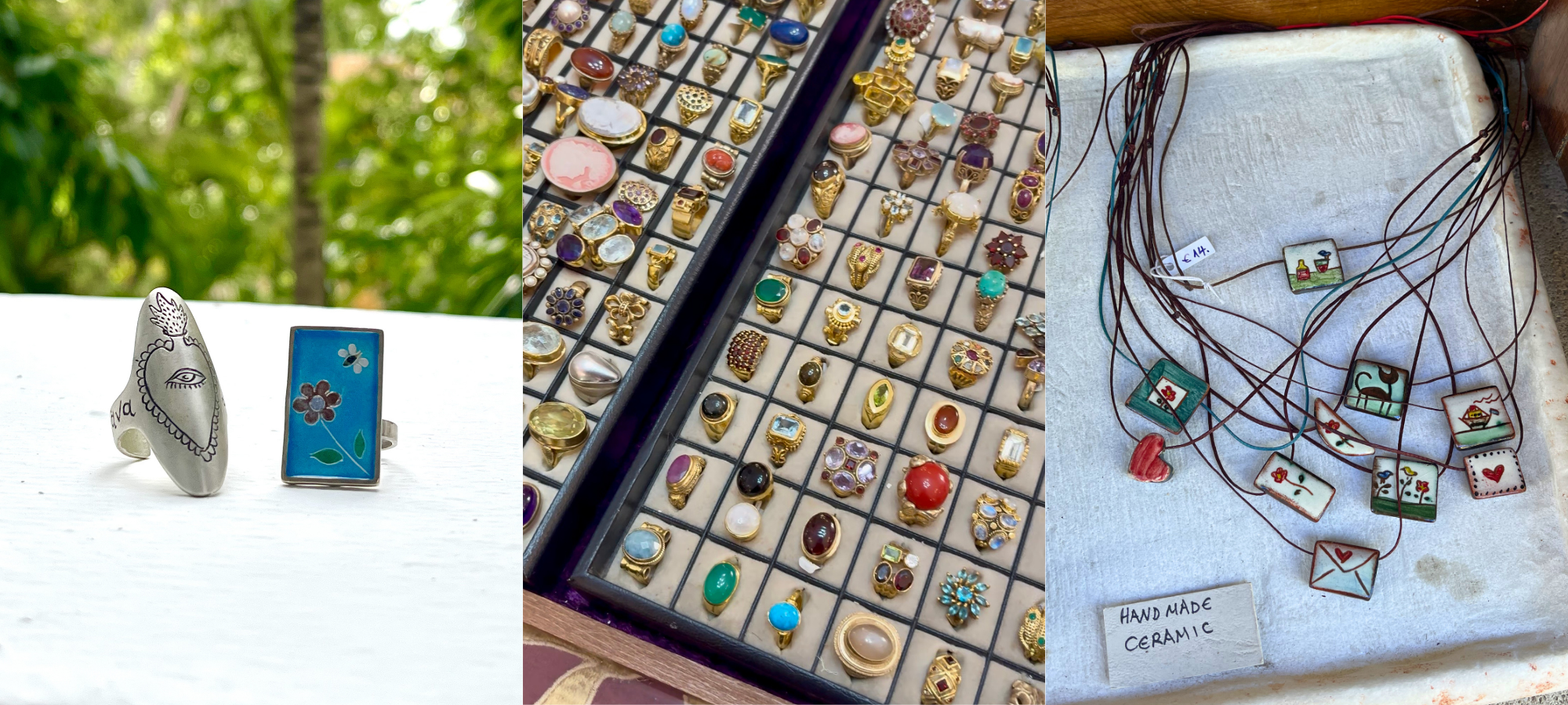 A collage celebrating jewellery discoveries while travelling.