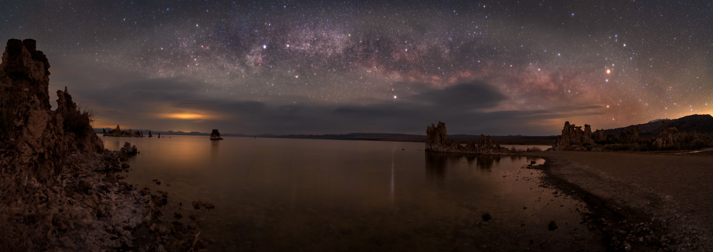The Milky Way rises over Mono Lake, California.  